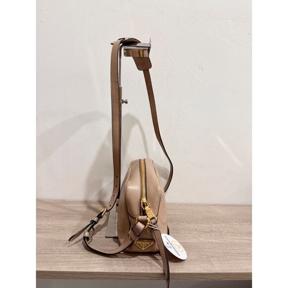 Prada Milano Beige Leather Logo Embossed Camera Crossbody Bag - Picture 4 of 15